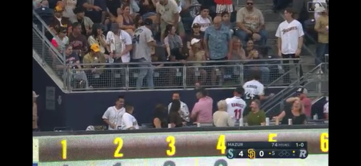 Representing <a href="/Reds/">Cincinnati Reds</a> while at a <a href="/Padres/">San Diego Padres</a> and caught a home run off of Julio Rodriguez! I will always represent the Reds, even on the road!