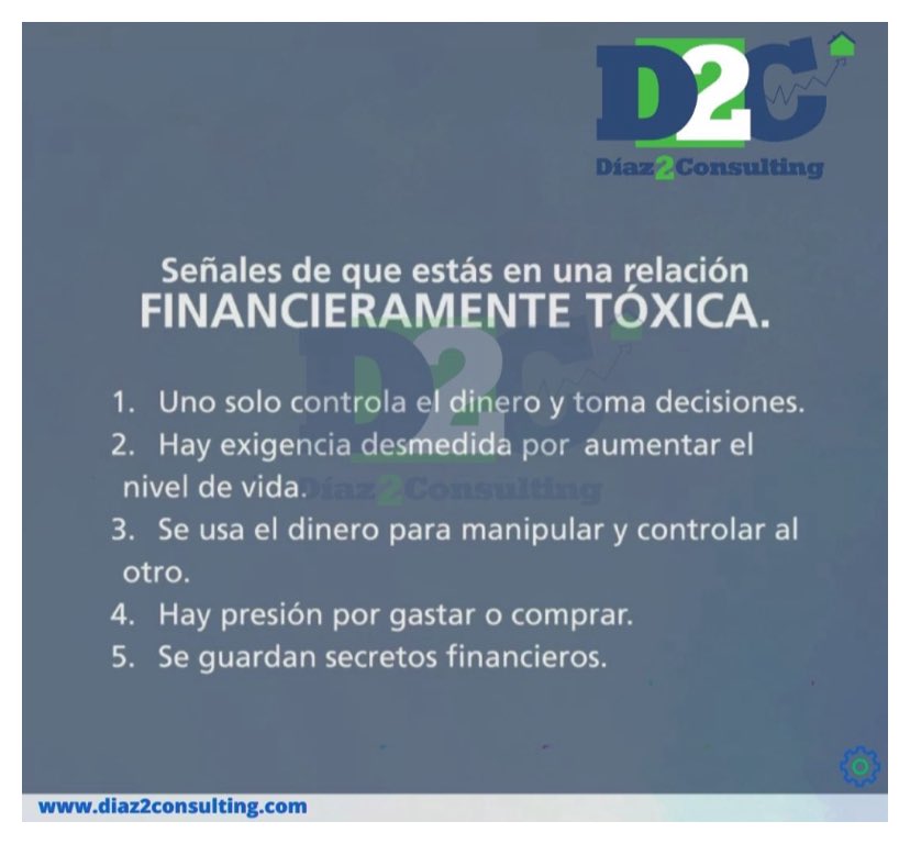 diaz2consulting's tweet photo. “Consejos Financieros”
Mucho cuidado con las señales que te encuentras en una relación Financieramente Tóxica…
¿Te es familiar alguna?
D2CEnTusFinanzas #hombres #mujeres #jovenes #seguros #finanzas #inversiones #controlatumente #controldetudinero #educacionfinanciera https://t.co/p4KVcqEjTp