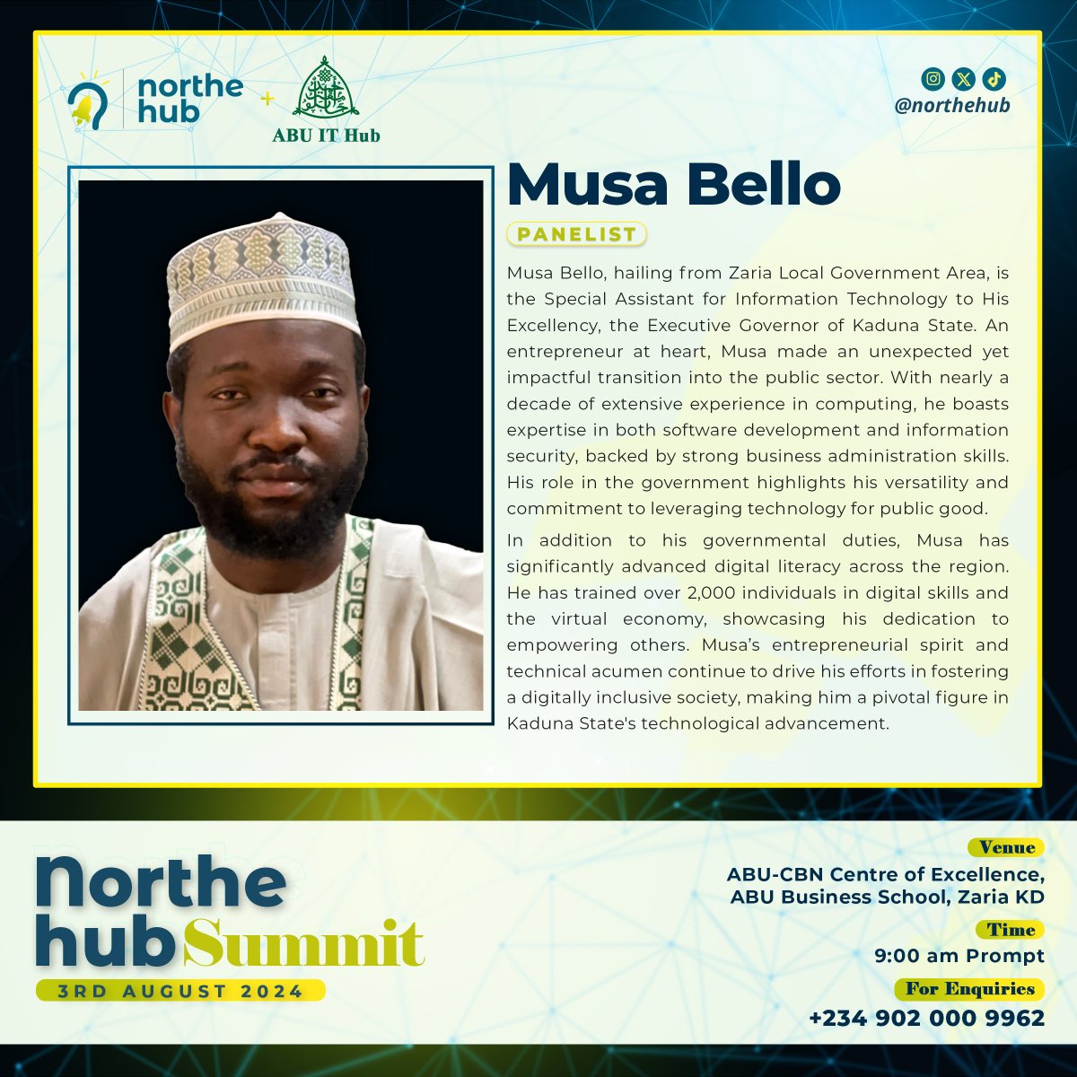 northehub's tweet photo. Don't miss this opportunity to hear from Musa Bello! @musabelloamb

Musa Bello is a leader in the tech space and a passionate advocate for digital inclusion. https://t.co/IkVV8Vxuu2