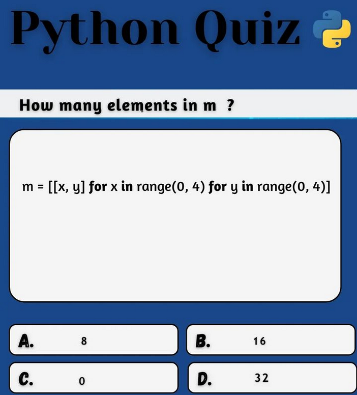 PythonDvz's tweet photo. Python Question / Quiz;

What is the output of the following Python code, and why? 🤔🚀 Comment your answers below! 👇

#python #programming #developer #morioh #programmer #coding #coder #webdeveloper #webdevelopment #pythonprogramming #pythonquiz #machinelearning https://t.co/ZnajWwKANF