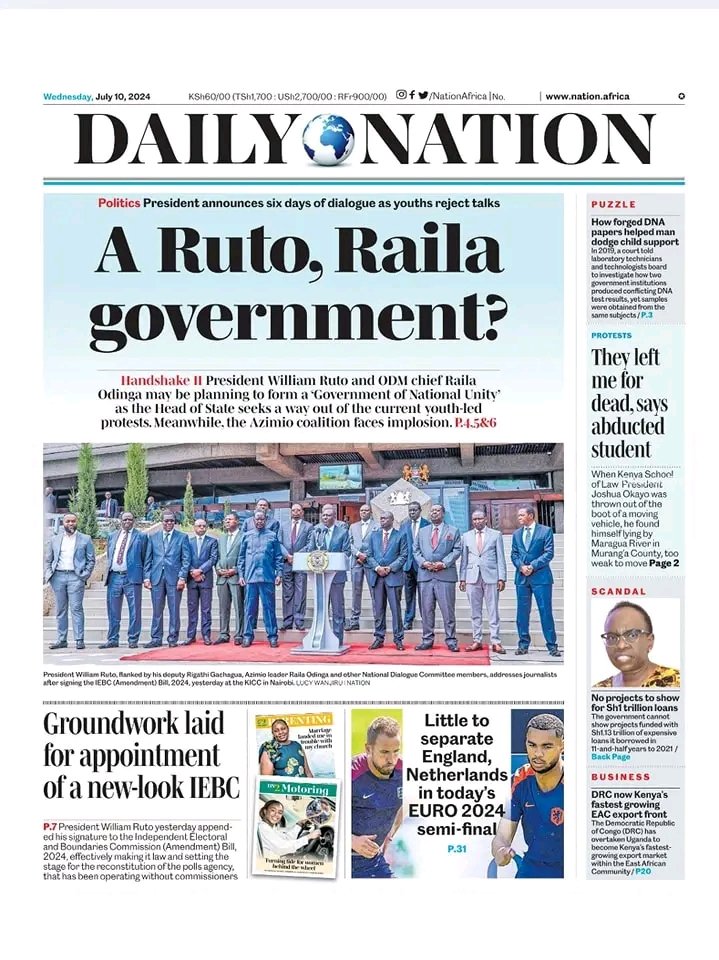 omwambaKE's tweet photo. AMKENI.
President William Ruto and Raila Odinga may be Planning to form a Government of National Unity.
They have REGROUPED and now the Enemy is Gen Z! https://t.co/KgsRXwTO2X