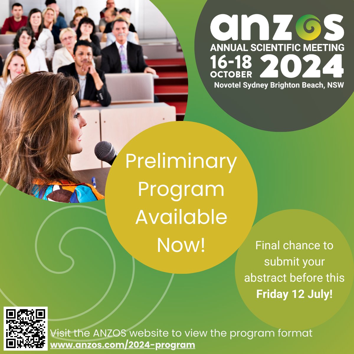 🚀 Exciting news! The preliminary program for the #ANZOS2024 ASM in Sydney is now live! Join us from October 16-18 to hear from top experts and dive into cutting-edge research. Abstract submission close on Friday 12/7 - Don't miss out! 📅🔬 #EMCR #LetsTalkAboutObesity