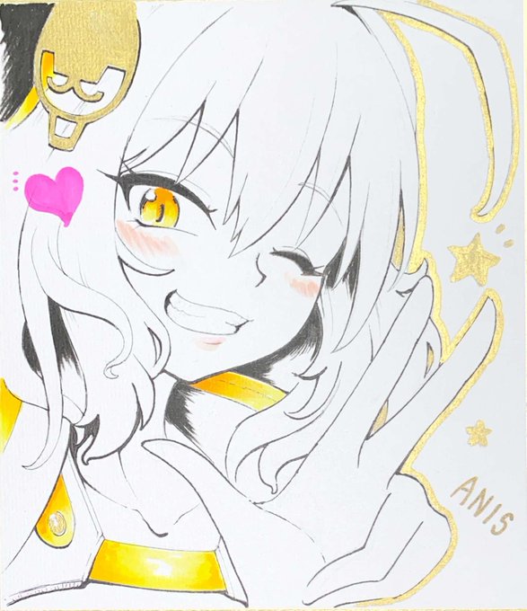 初めて描いた色紙絵だけど、構図的に気に入ってるんですよね。
アニスぽさが出てて良いよねって自画自賛してる。 