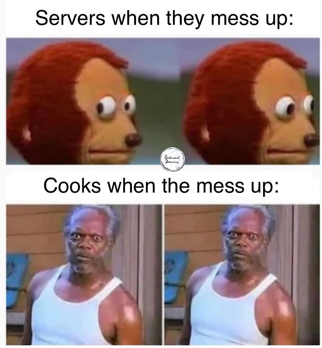 kitchencrewclub's tweet photo. When Servers mess up vs line cooks 👨🏻🍳 Kitchen Crew Club🍴 Awesome & Funny 🤣 Restaurant Industry T-Shirts 🔗 https://t.co/Jjh8tps6qK #kitchencrewclub #linecook #linecooks #chef #chefs #chefslife #restaurantlife #restaurantworkers #kitchenconfidential https://t.co/b2tmq5o6xO