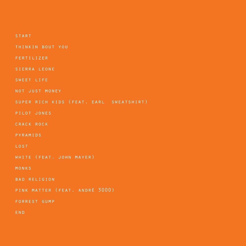 DailyRapFacts's tweet photo. 12 years ago today, Frank Ocean released his debut studio album “channel ORANGE” 💿🍊

The album included “Thinkin Bout You,” “Pyramids,” “Lost”, &amp; many more tracks https://t.co/d2KwNKWFy2