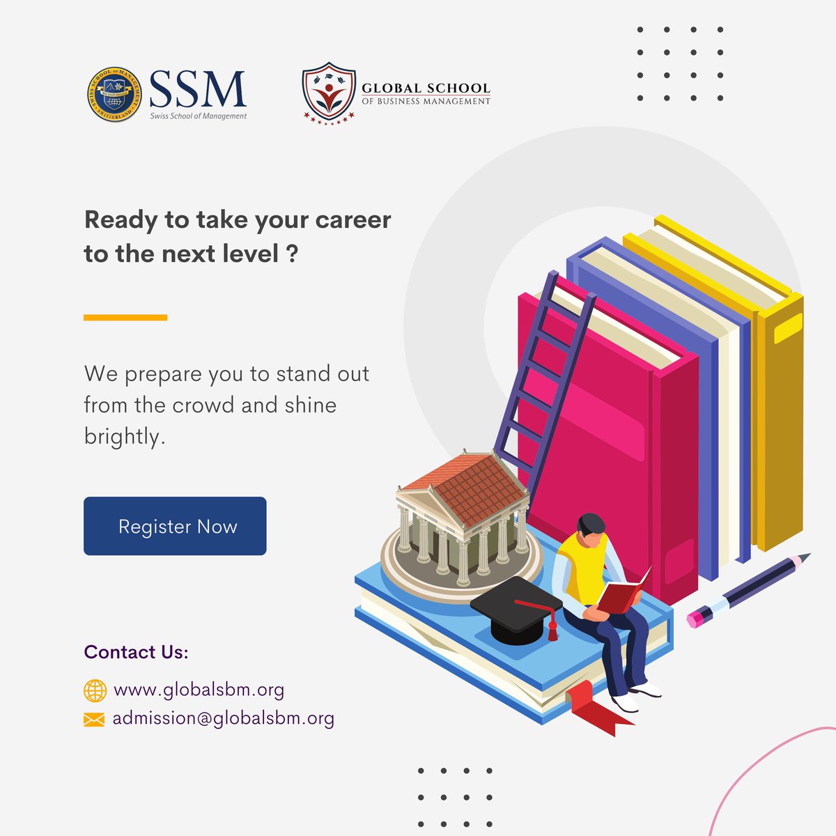 Ready to take your career to the next level ?

We prepare you to stand out from the crowd and shine brightly.

Apply Now: globalsbm.org