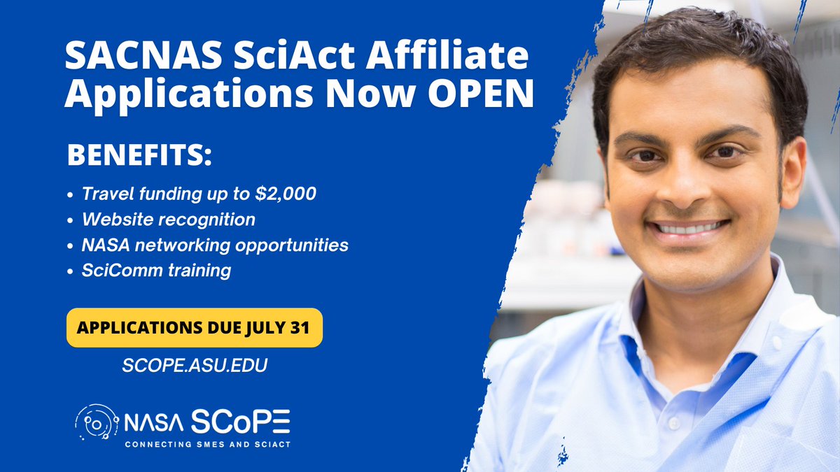 SCoPEconnects's tweet image. Applications are open today for our @SACNAS SciAct affiliate program! Travel funding, up to $2,000, to attend the #2024NDiSTEM conference on Oct.31- Nov.2 in Phoenix, Arizona for eligible PhD candidates and postdocs. #LatinXinSTEM #NativeinSTEM

Apply at: bit.ly/3VMs7V8