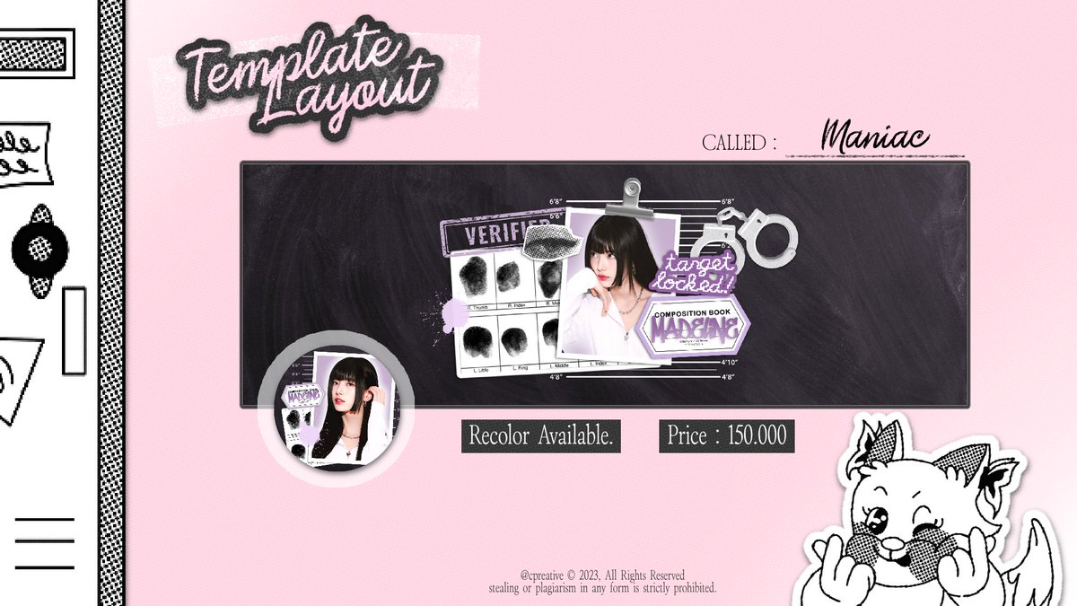 help repost, thankie! 📂

selamat siang, niki punya 1 template layout IPV dari katalog niki sendiri, Maniac.
katalog ini netral (bisa buat chara apa aja) dan beginner friendly! 
nantinya akan dapat file IPV &amp; font-nya ya, cek utas ini untuk info lainnya. 🐈‍⬛🩷

#zonauang