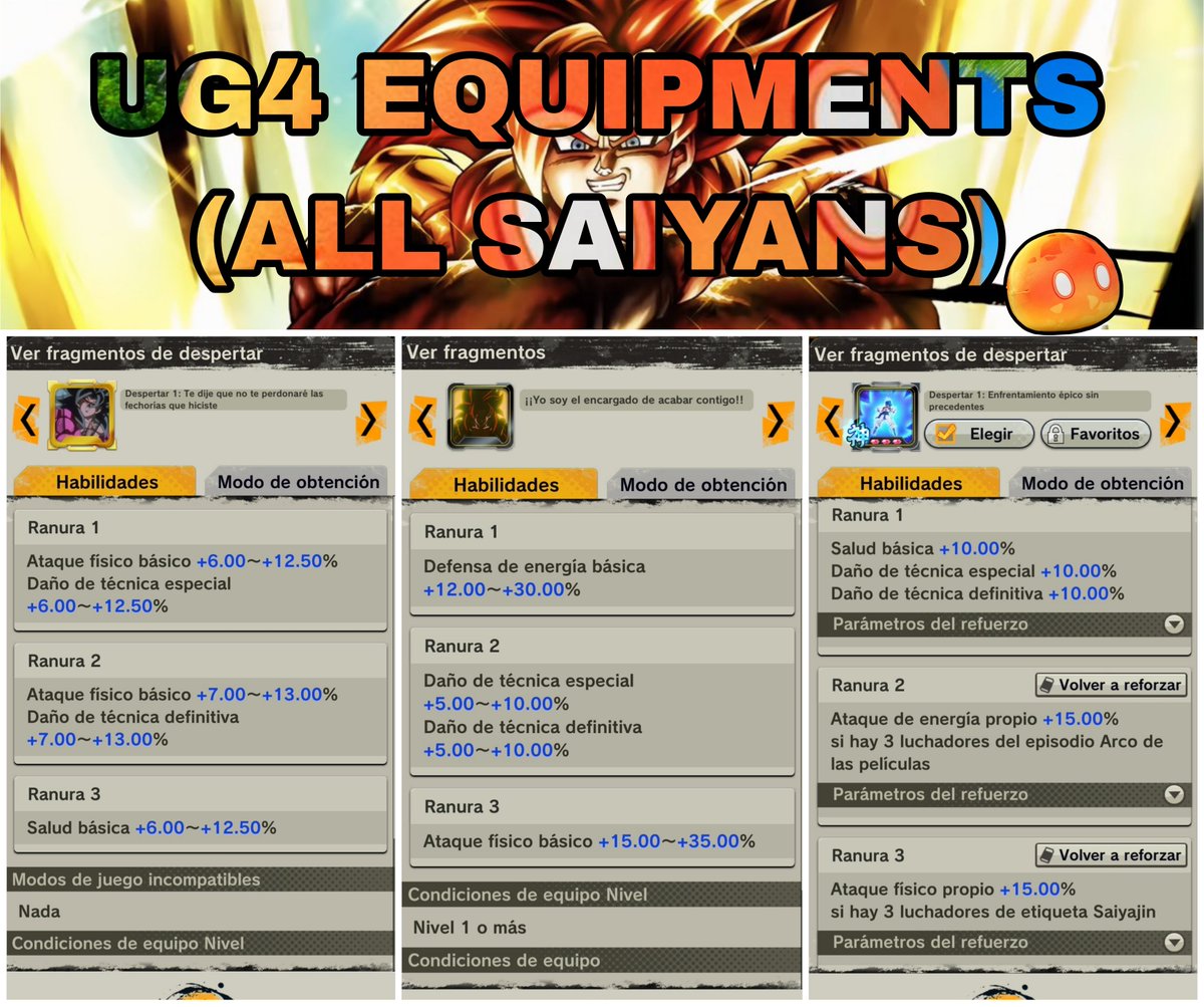 DangoLskt's tweet photo. UG4 Equipments 
Pure dmg equip for all saiyans

#DBLegends 
#dbl https://t.co/7tvbUNix9E
