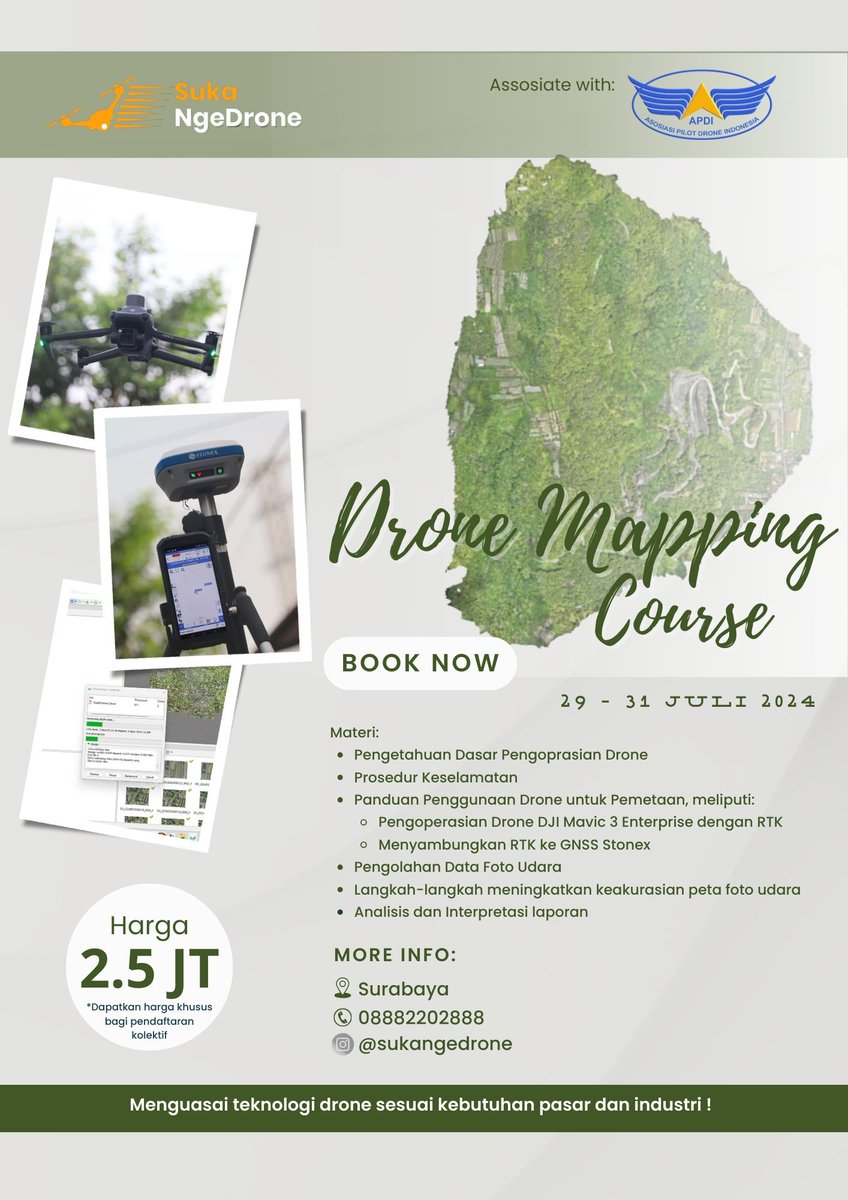 sukangedrone's tweet photo. Suka NgeDrone proudly present!

✨DRONE MAPPING COURSE✨

#SukaNgeDrone
#SukaMapping
#DroneMapping
#DroneClass
#DjiMavic3Enterprise
#StonexGNSS
#APDI
#APDIJatim https://t.co/DhLwlp6cvc