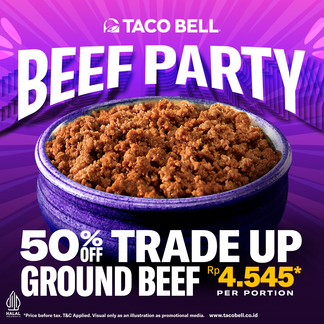 PondokIndahMall's tweet photo. Beef up your cravings! Enjoy 50% off trade up Ground beef at Taco Bell !! Upgrade your taco experience!
Taco Bell - PIM 3, 3rd floor
#WaktunyaTacoBell #TacoBellIndonesia #PromoJakarta https://t.co/J7X0SgYRXm