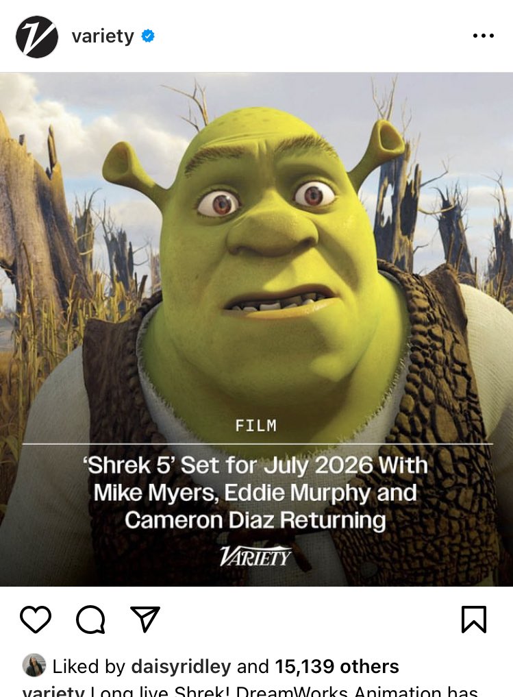 oliviamunne's tweet photo. Daisy Ridley  is shrek fan confirmed. #DaisyRidley #Shrek5 👌🏻 https://t.co/5yDn6qWw95