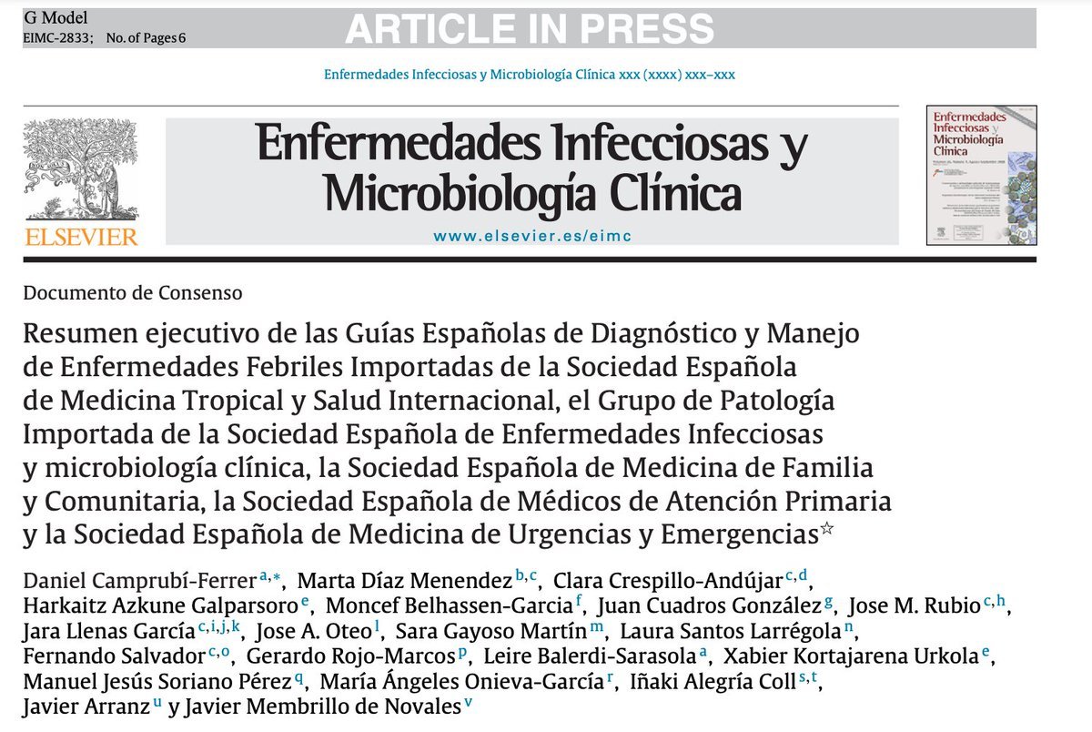 Ahora que empieza la temporada alta de viajes internacionales✈️🧳, podéis consultar las  Guías Españolas de Diagnóstico y Manejo de Enfermedades Febriles Importadas. sciencedirect.com/science/articl…… #enfermedadesfebriles
<a href="/SEIMC_/">SEIMC</a> <a href="/Semtsies/">SEMTSI</a> <a href="/GepiSeimc/">GEPI SEIMC</a>