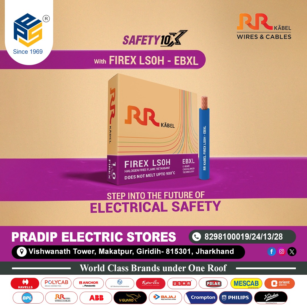 PESGiridih's tweet photo. RR Cables
Safety 10X With Firex Lsoh - Ebxl
Call us :- 8298100013,19,24,27,28
Pradip Electric Stores
Makatpur, Giridih - 815301
#RRCable #Wires #PradipElectricStores #VishwanathTower #ElectricStores #Makatpur #Giridih https://t.co/GEIN8JZHOe