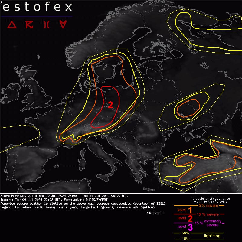 MeteoStorms's tweet photo. Nivel 2 #Estofex.
En la próximas horas se esperan #Tormentas severas en #Alemania, #RepúblicaCheca y #Polonia con fuertes vientos y #granizo. Respecto al cuadrante NE de la península ibérica no se esperan tormentas, ya que estos días predominará la #estabilidad. https://t.co/E4EwpBfvKM