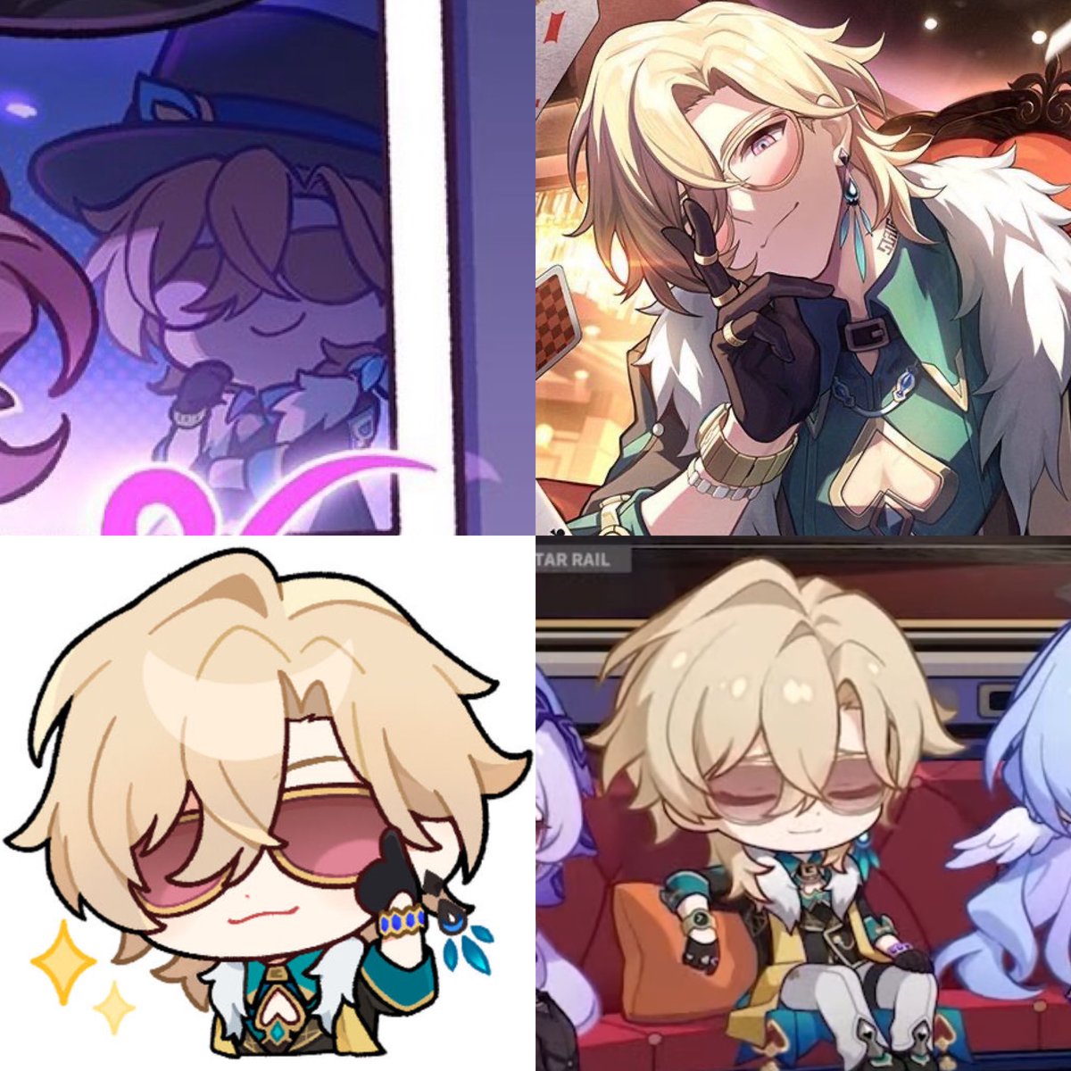 kkerohiru's tweet photo. i love how aventurine’s signature expression is a smug face with his tinted glasses

#aventurine  #hsr #starrail https://t.co/5e4NsReBYV