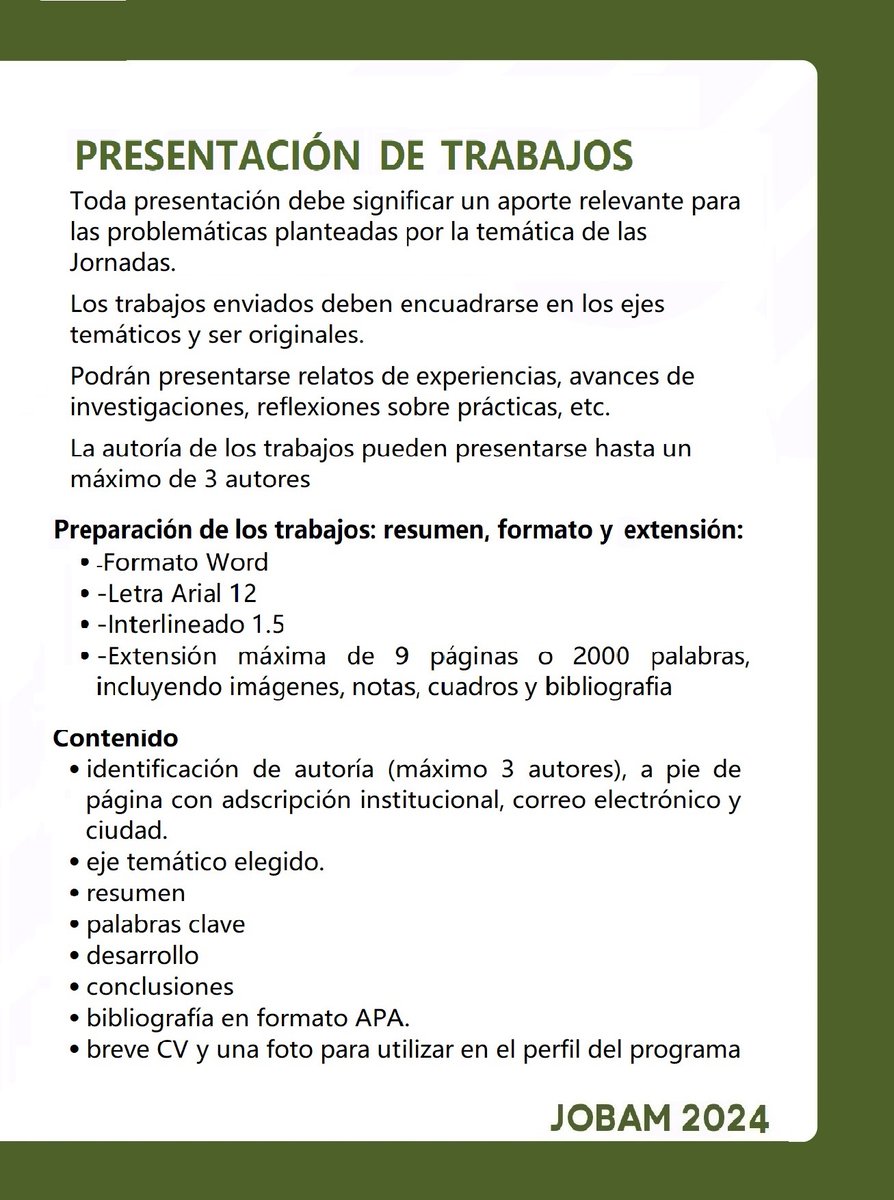 AMuseologos's tweet photo. AProdeMus informa:
Circular N° 3 de JOBAM 2024 https://t.co/h9nGpg1jiS