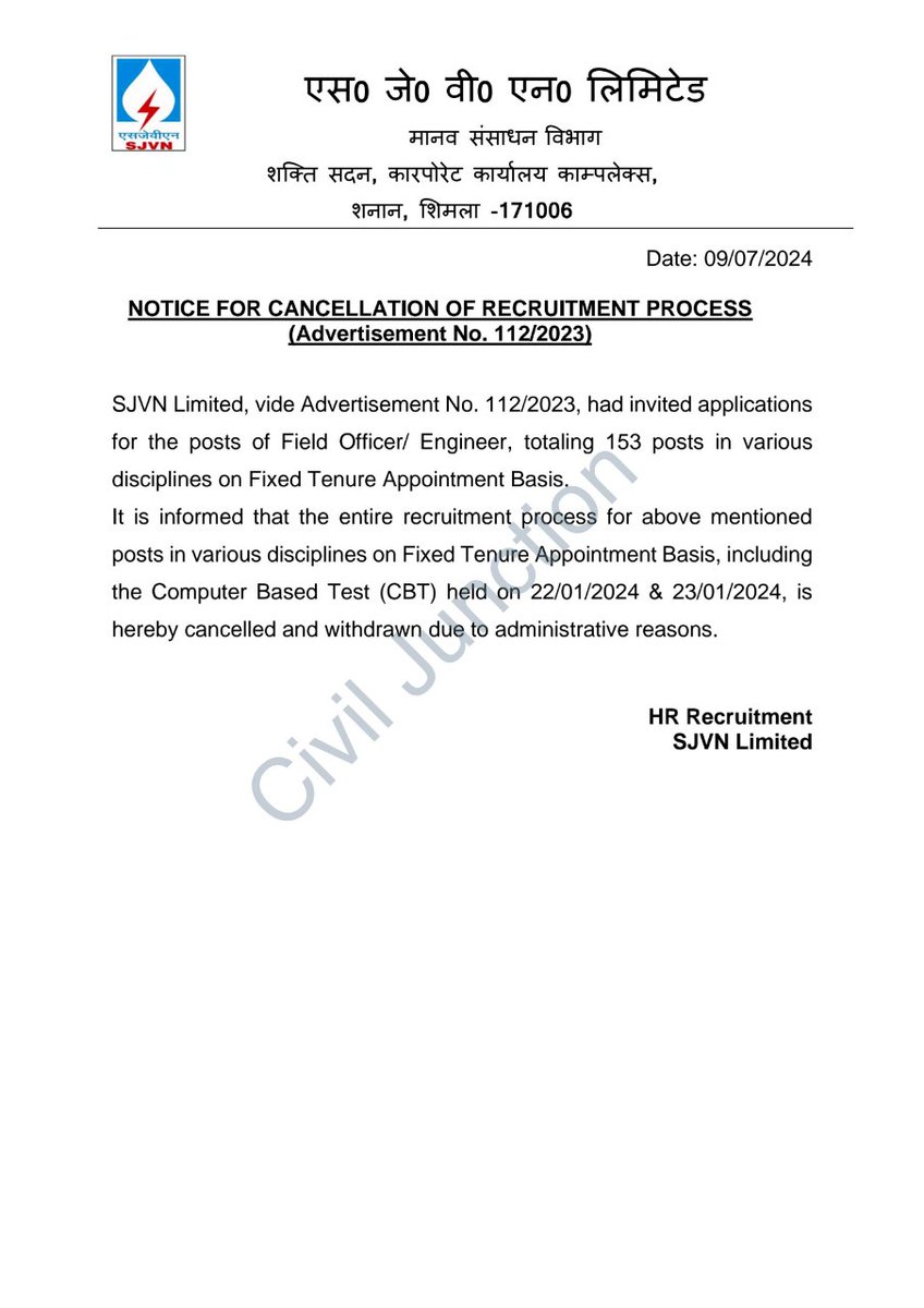 sangitsatlok's tweet photo. SJVN has cancelled three Adv. 112,113,115 after 6 months of taking the exam, for the last 6 months students were waiting for the result after giving the exam.
Who will be responsible for the waste of  money and time of students.
@SjvnLimited @RahulGandhi @ravishndtv https://t.co/R6d4bGp0dE