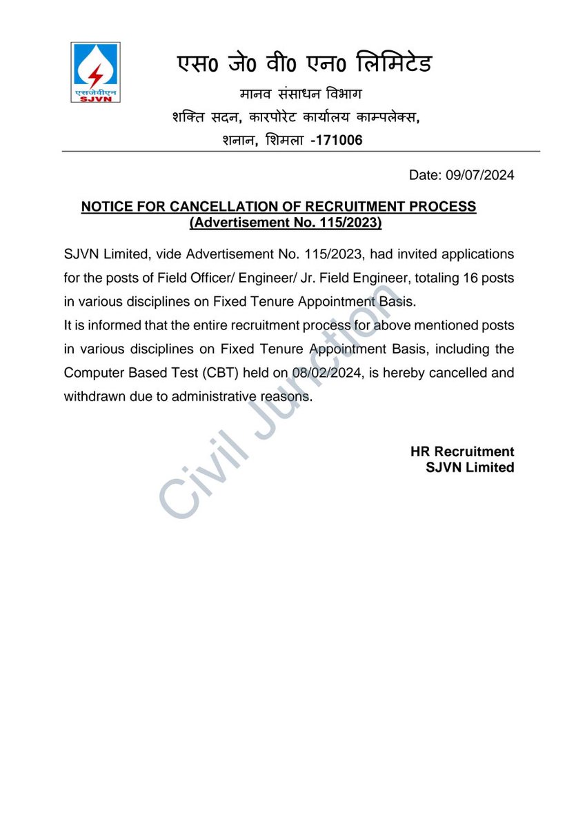 sangitsatlok's tweet photo. SJVN has cancelled three Adv. 112,113,115 after 6 months of taking the exam, for the last 6 months students were waiting for the result after giving the exam.
Who will be responsible for the waste of  money and time of students.
@SjvnLimited @RahulGandhi @ravishndtv https://t.co/R6d4bGp0dE