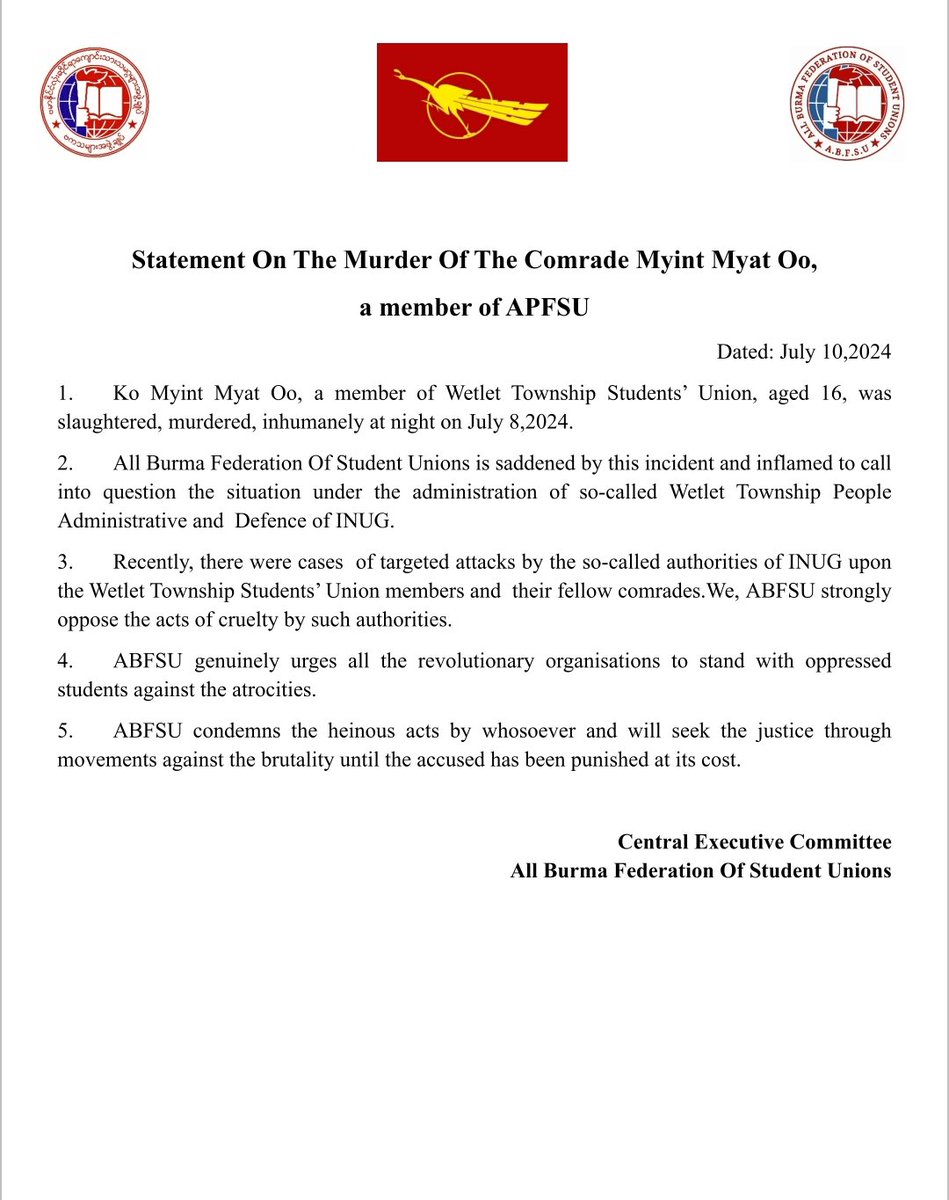 All Burma Federation Of Student Unions tweet media