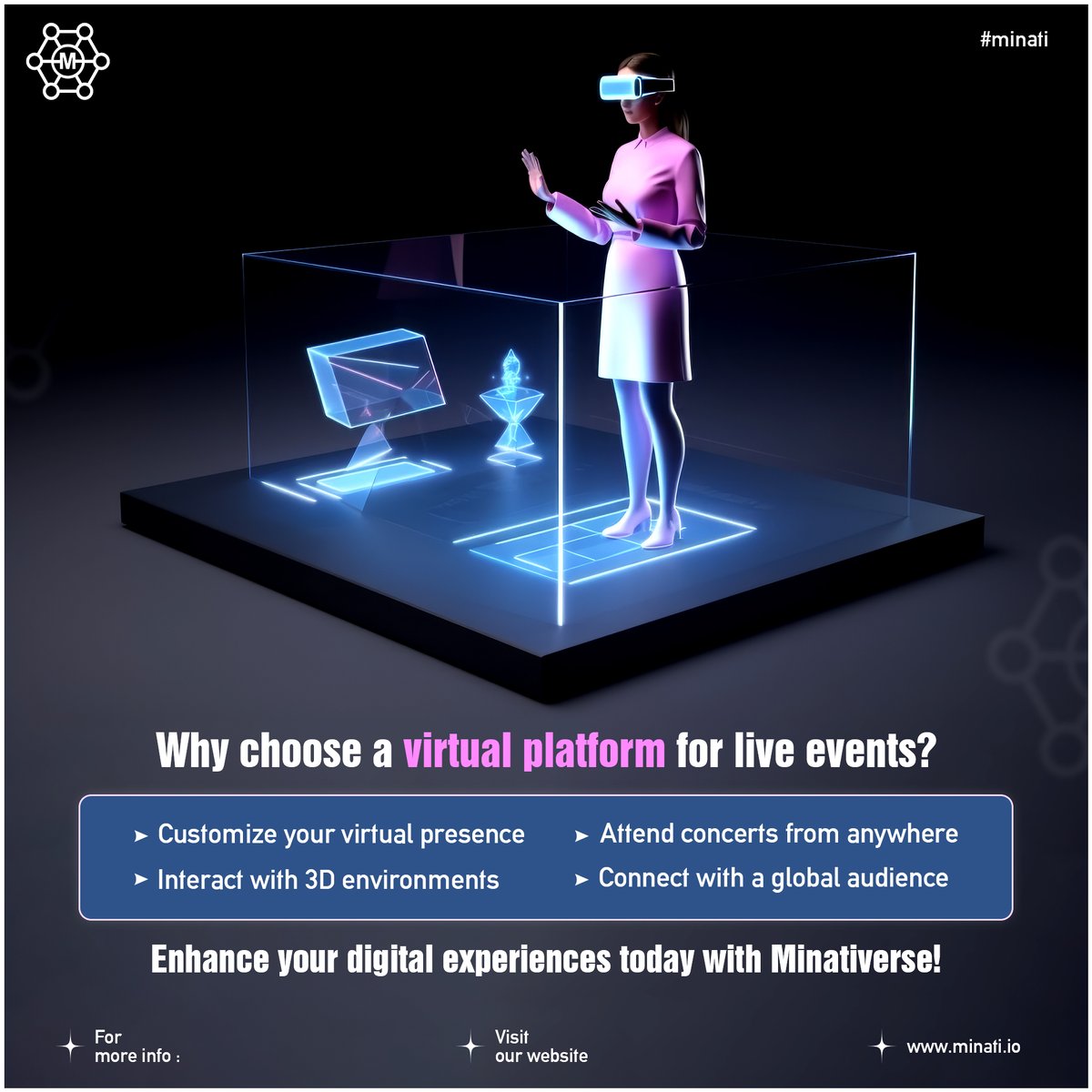 minatifi's tweet photo. Why choose a virtual platform for live events?
..
๐ :- https://t.co/Ln6k6aD6QY
โ๏ธ :- https://t.co/CSn7zwEjAb
..
#virtualplatform #minati #metaverse #minativerse https://t.co/pPjtecs6Di