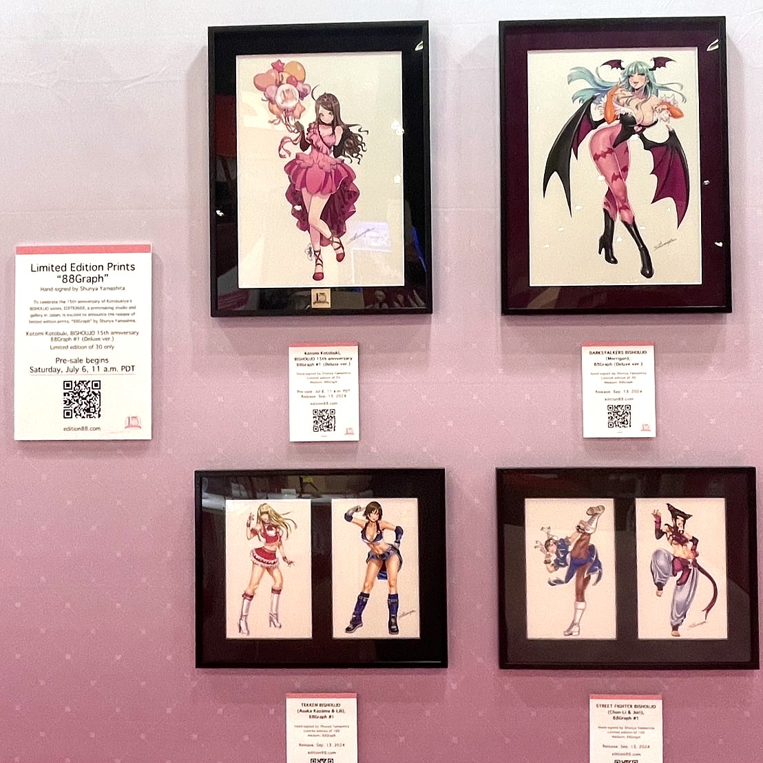 Edition88art's tweet photo. From July 4th to 7th, at the Anime Expo in Los Angeles, the following four of Shunya Yamashita's illustrations were displayed as 88Graph pieces at the Kotobukiya booth.🌟🎨
#ShunyaYamashita #BISHOUJO #TEKKEN #STREETFIGHTER #Darkstalkers #88Graph https://t.co/LF3wuZy9qC