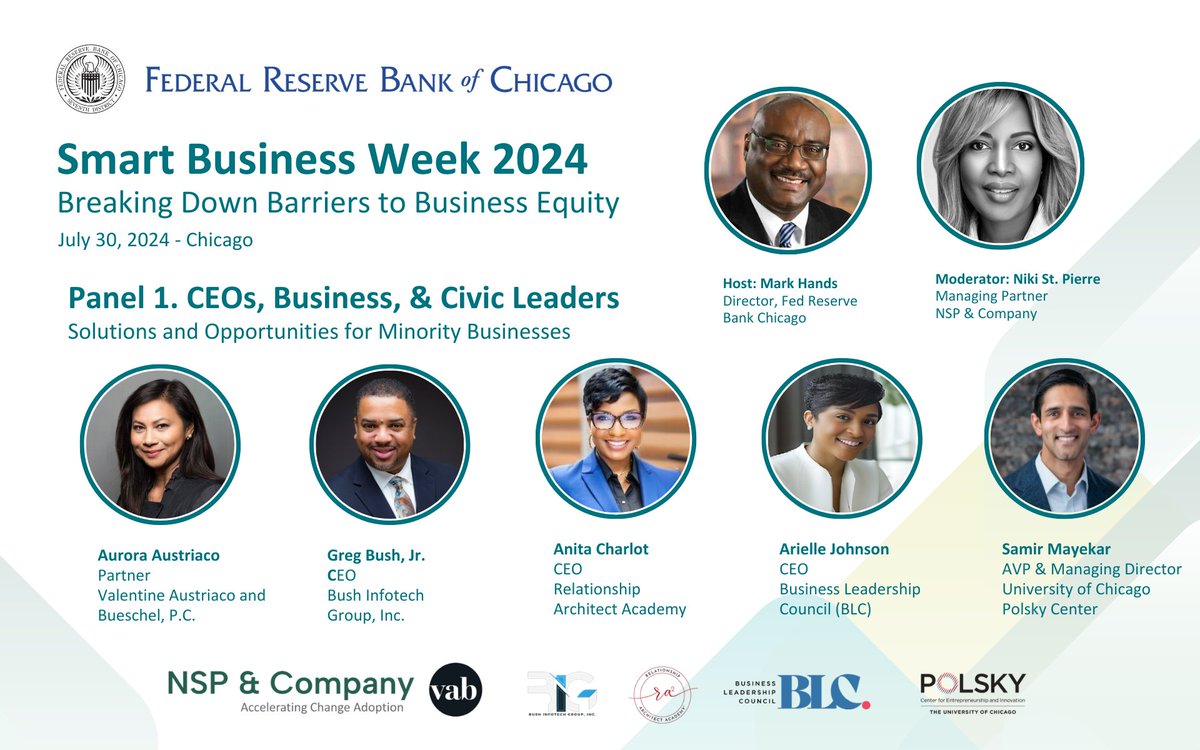 I'm thrilled to moderate a panel at the Federal Reserve Bank of Chicago during Smart Business Week on July 30. Looking forward to an insightful day and engaging discussions with our panelists. Learn more linkedin.com/posts/activity…  #SmartBusinessWeek #FederalReserveChicago