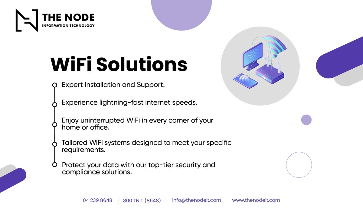 thenodeit's tweet image. Connect effortlessly with the cutting-edge WiFi solution! Fast, reliable, and secure connectivity for all your needs.  Contact us at: Toll-Free: 800-TNIT (800 8648) 📧 info@thenodeit.com 🌐 thenodeit.com   #IT #Digi #NodeIT  #WiFiSolution #StayConnected #FastInternet