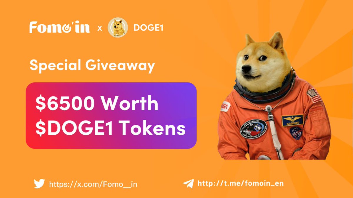 🔥🔥 #DOGE1 X #Fomoin Exclusive #Giveaway

🎁 Prize Pool «» $6,500 worth in $DOGE1 Tokens

To Enter ⤵️
✅ Follow <a href="/DOGE_o1/">DOGE1</a> &amp; <a href="/Fomo__in/">Fomoin</a>
✅ RT &amp; Tag 3 Friends
✅ Finish: 👉 forms.gle/pZT9rmU4WN412u…

⏰ Ends 20 July
#BNB #Airdrop #Crypto #Bitcoin #ETH #Giveaways #memecoin