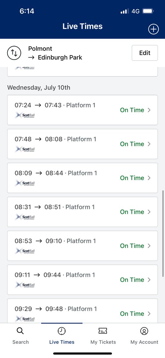 YellowOrion's tweet photo. @ScotRail it said at 5:50 that the 6:28 was still going and now it’s disappeared?? does this mean i now have to wait a whole hour for my train???? https://t.co/Fz3Ua7DSNI