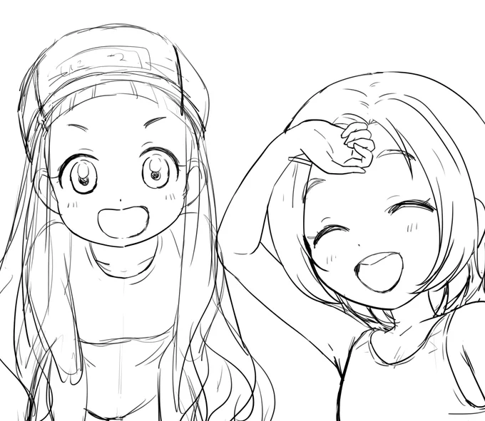 これは昨晩配信しつつ描いてた仁奈ちゃん薫ちゃんのラフ。かわいいイェーイ🕺