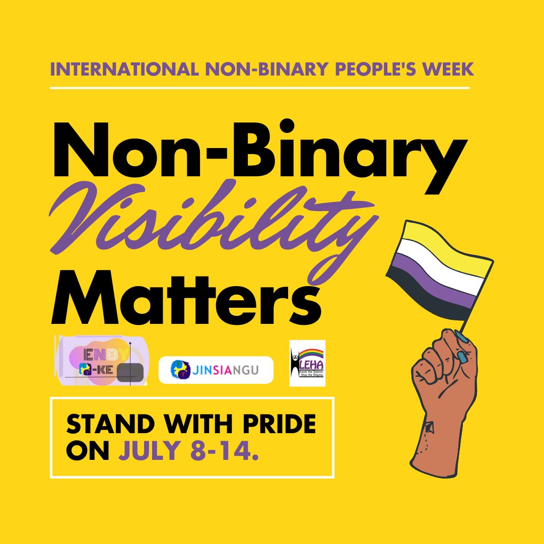 Jinsiangu's tweet image. Join us with @LEHAKenya as we mark #NonbinaryAwarenessWeek 2024! 

This week we celebrate our nonbinary loved ones and the beauty of their diversity while addressing some of the issues they continue to face. Stay tuned! 
#KenyanEnby, #BeyondTheBinaryKE #EmbraceDiversity