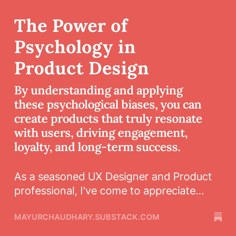 The Power of #Psychology in #ux and #ProductDesign open.substack.com/pub/mayurchaud… 

<a href="/rethinkingUX/">RethinkingUX</a>