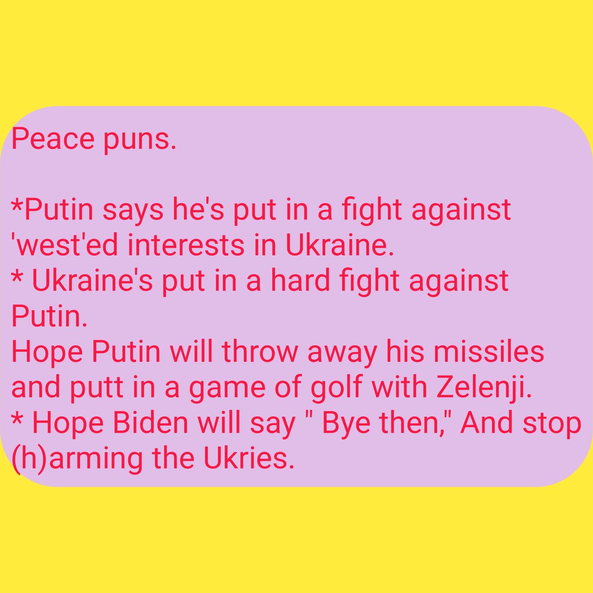 vaidyshankar's tweet photo. Put in a pun for peace. https://t.co/ySzwdWHgDg