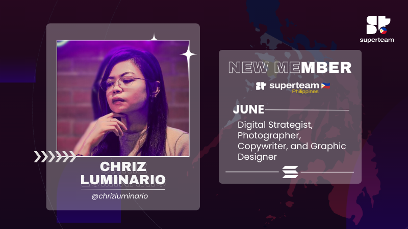 SuperteamPHL's tweet photo. Talent Spotlight: Chriz Luminario Brings Her A-Game to Superteam PH

We're excited to welcome this multi-talented creative powerhouse to our ranks. 

Here's why @chrizluminario  is such an amazing addition:

🎨 Digital Strategist 
📸 Skilled Photographer and Videographer
✍️ Expert Copywriter & Talented Graphic Designer

Chriz is passionate about helping businesses shine online. With a diverse skill set and a creative eye. Whether it's through stunning visuals or persuasive words, Chriz knows how to make your brand stand out in the digital crowd.

Let's give Chriz a warm welcome!

💬 Drop a comment below to say hello
🤝 Share your favorite welcome message 🌟