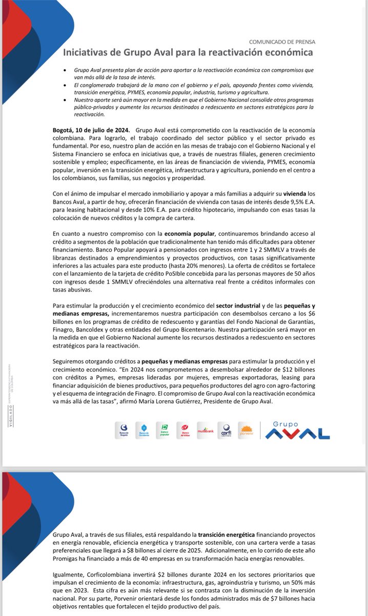 El del Grupo Aval es un compromiso integral por la reactivación de la economía que va mucho más allá de la baja de las tasas de interés para la compra de vivienda. La importancia del trabajo conjunto sector público y privado. <a href="/petrogustavo/">Gustavo Petro</a> <a href="/mloreguti/">Maria Lorena</a> <a href="/laurisarabia/">Laura Sarabia</a>