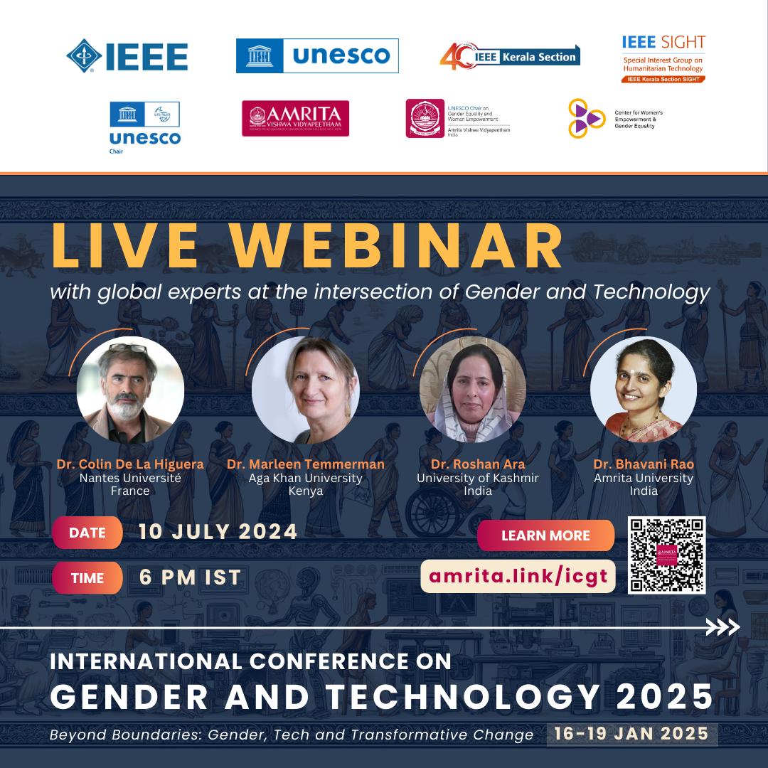 amritaSSBS's tweet photo. Excited to announce a unique opportunity to hear from global experts at the intersection of Gender and Technology.
Date: 10 July 2024
Time: 6 PM IST.
Register: https://t.co/iqpbnzvjwu https://t.co/KYAivXtr3e