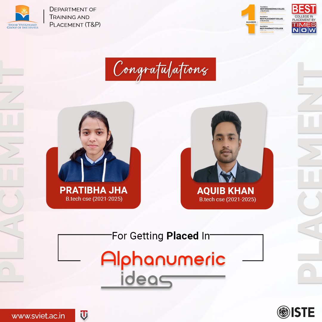 svietofficial's tweet image. One of our distinguished graduates from the B.Tech CSE | Batch 2021 have secured an incredible placement at #alphanumericideas.We extend our heartfelt congratulations on this well-earned achievement and wish them all the best in their future pursuits! 🌟