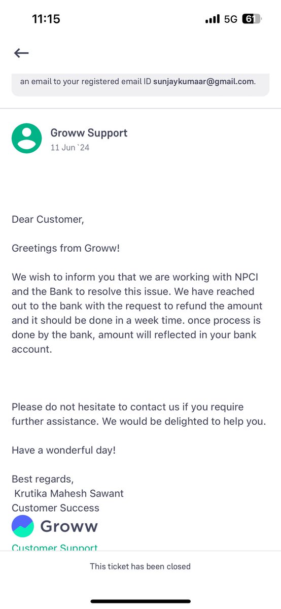 sunjaykumaar's tweet photo. @_groww I had a balance in my upi lite account but it was showing zero and never refunded. Request is closed without any results. https://t.co/nWy1X77zvO