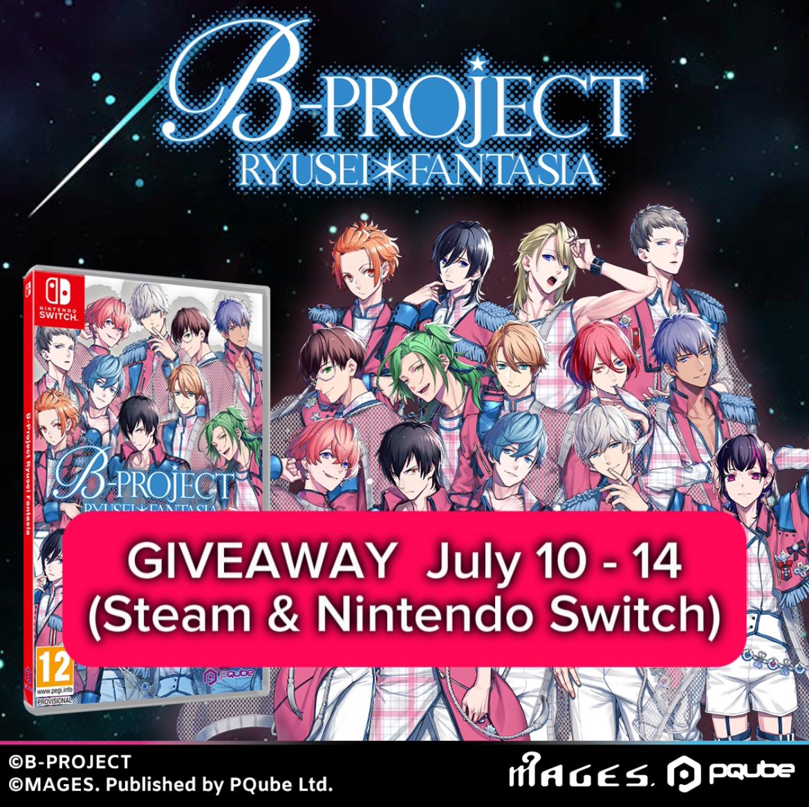 Ikemenfangirl's tweet photo. 🎁 B-PROJECT RYUSEI*FANTASIA : GIVEAWAY (Steam &amp; Nintendo Switch)

🔻 Giveaway 2 digital codes

1) Follow ikemenfangirl &amp; @PQubeGames 
2) Re-tweet

Time: July 10 - 14

※ EU/NA Switch Codes or Steam Codes

🎁 2 digital codes for X followers
Officail site:  https://t.co/80MxusQabT https://t.co/ttaWCP0G0r