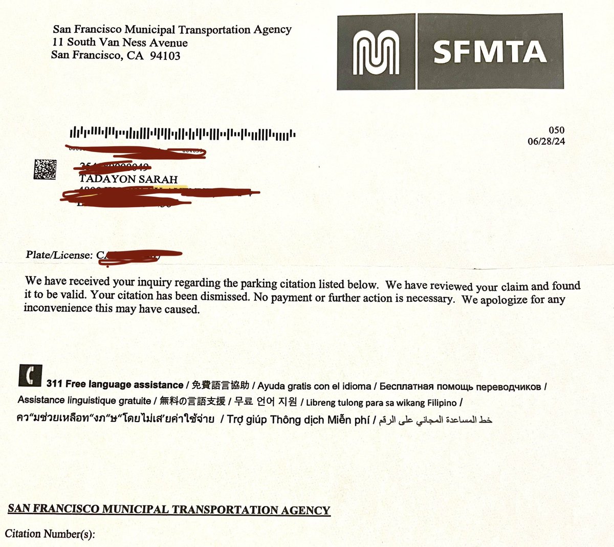 I consider this my greatest accomplishment as a writer—- I filed a scathing protest and actually got my parking ticket dismissed… IN SAN FRANCISCO.  

I’m framing this + adding it on my resume.