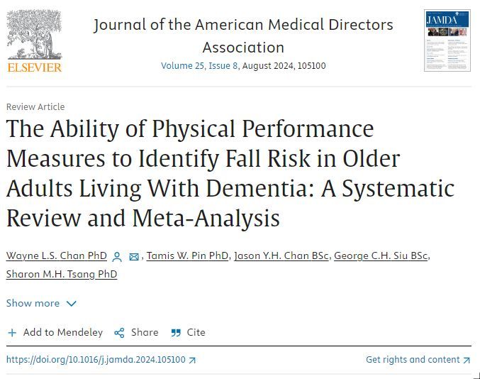 Our paper "The Ability of Physical Performance Measures to Identify Fall Risk in Older Adults Living With Dementia: A Systematic Review and Meta-Analysis" is now officially available. The full paper can be retrieved for FREE until 22 Aug! Click the link:
bit.ly/4eTzFyn