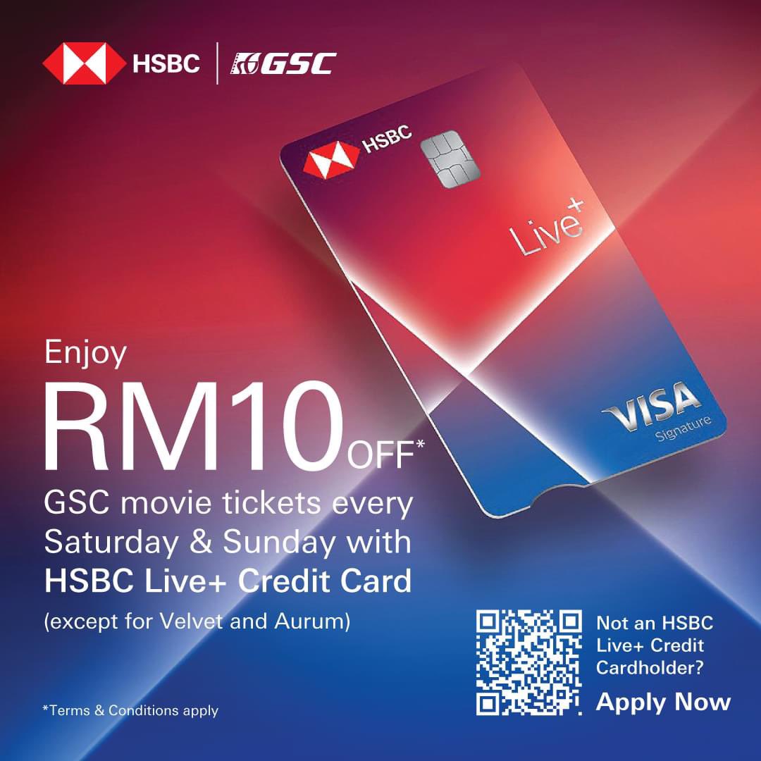 GSCinemas's tweet photo. Calling all HSBC Live+ Credit Cardholders! π Enjoy RM10 OFF GSC movie tickets every Saturday and Sunday π
Terms & Conditions apply. Not an HSBC Live+ Credit Cardholder yet? Apply now and enjoy these sweet weekend perks! π
#HSBCLivePlus #WeekendDeals @HSBC https://t.co/j5jTnpAlSF