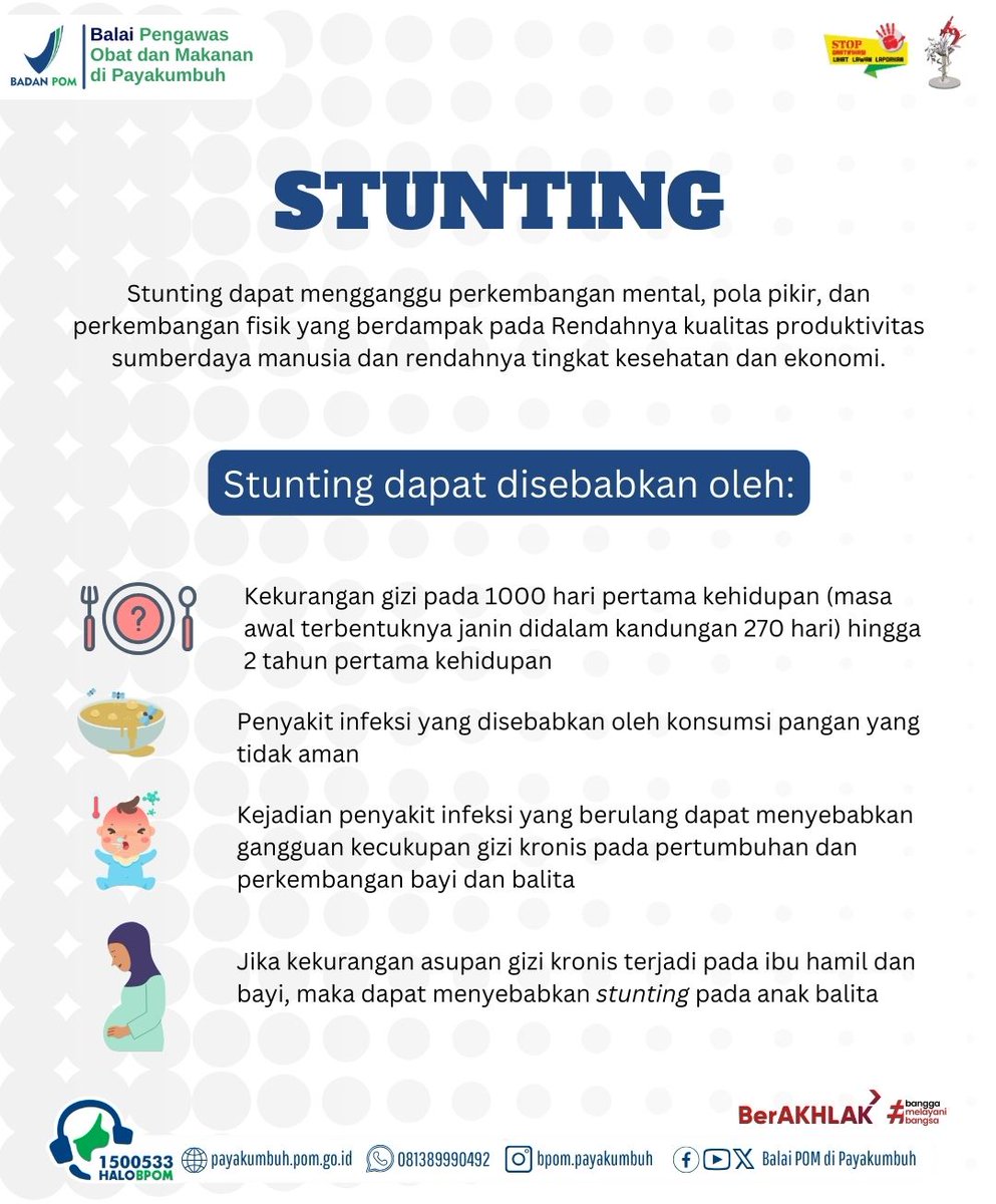 bpompayakumbuh's tweet photo. .
Hallo #dunsanakbpom
.
stunting adalah salah satu bentuk gangguan pertumbuhan dan perkembangan anak, sebenarnya apa penyebab stunting? apa upaya yang bisa kita lakukan untuk mencegah stunting? 
.
yuk cari tau dari infografis berikut..
.
#BPOMRI
#bpompayakumbuh
#CegahStunting https://t.co/ey518NKzlT