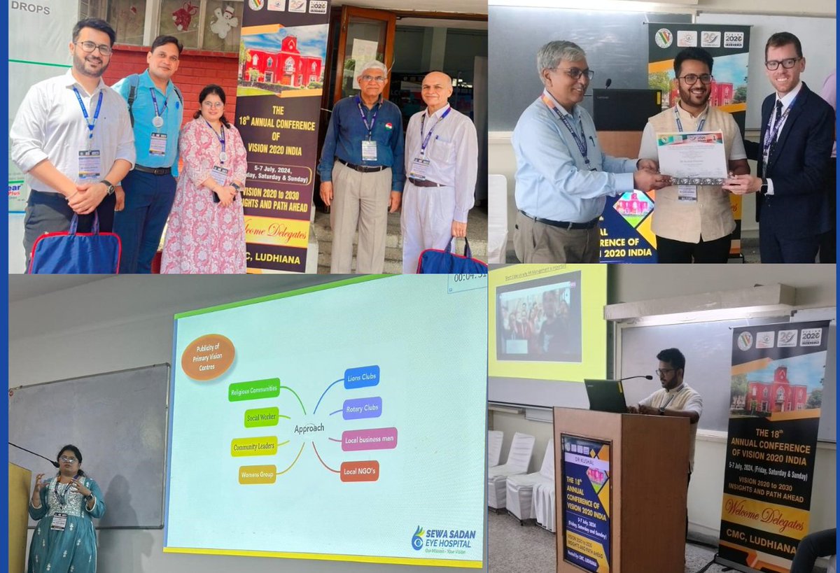 Eye_SewaSadan's tweet photo. Kudos team @Eye_SewaSadan for making 3 impactful presentations at #Vision2020India’s 18th national conference at #CMCLudhiana on 6 & 7 July 2024.
Kushal Dharmani & Bharti Janiyani shared some of the hospital's best practices. (1/2) https://t.co/MsGDAWpYLX