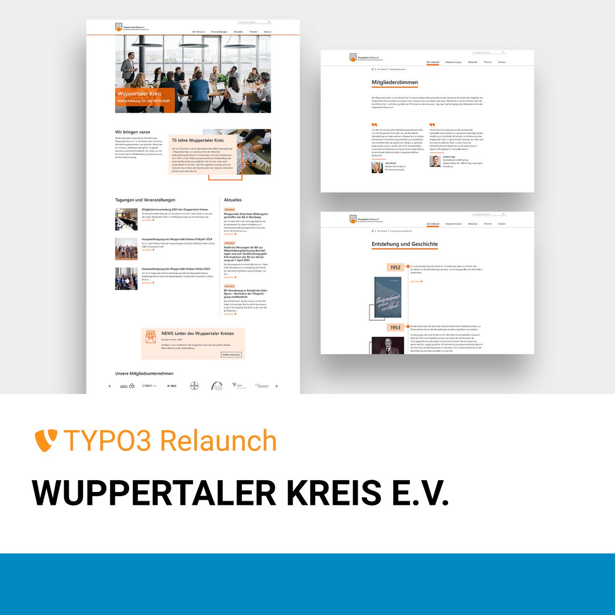SimpleThings_de's tweet photo. Die neue Webseite des Wuppertaler Kreis e.V. präsentiert sich im neuen Design und nutzt #TYPO3 als #CMS. Ein modernes und schlichtes Design lenkt den Fokus auf die Inhalte und für eine optimale #User-Experience sorgt eine klar strukturierte Navigation. https://t.co/7A2vI78VBd https://t.co/1qNRLRoY1t