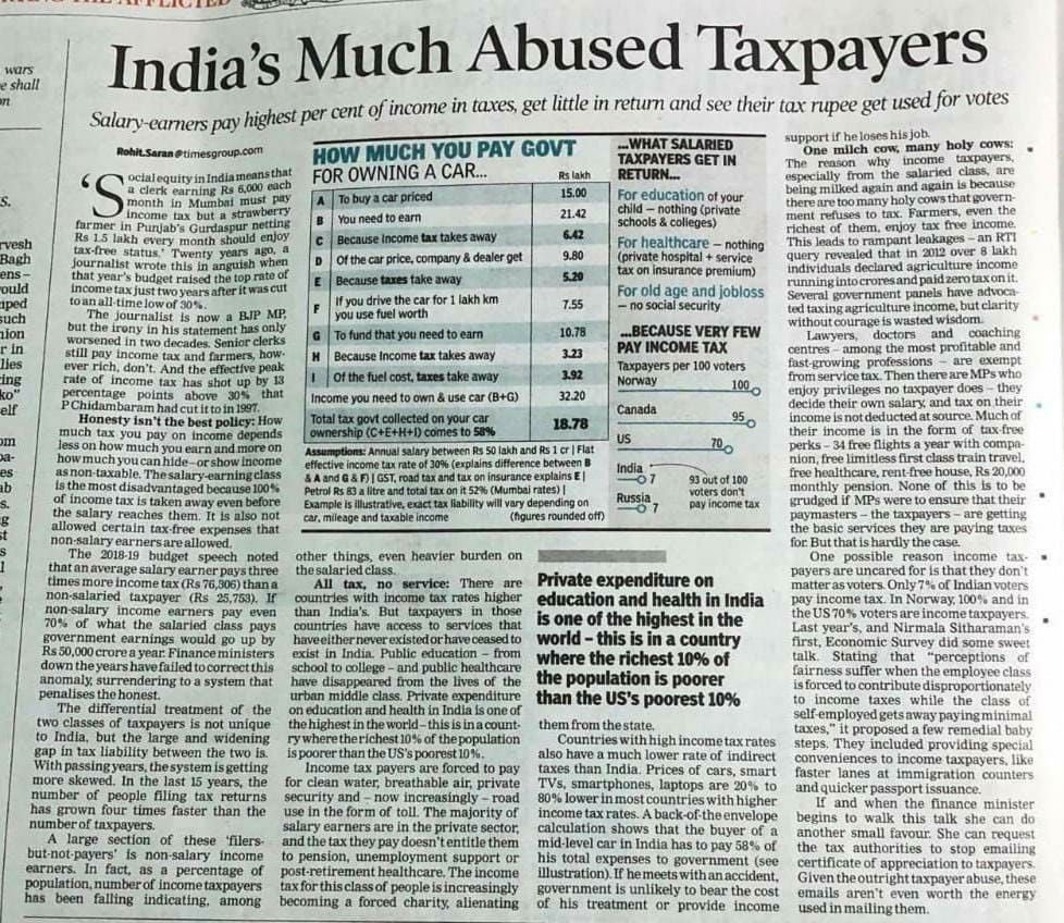 ggganeshh's tweet photo. "Salary-earners pay highest per cent of income in taxes, get little in return and see their tax rupee get used for votes"

Hope salaried folks wake up, atleast now and seek fairer taxation slabs https://t.co/XHrqRBFSy2