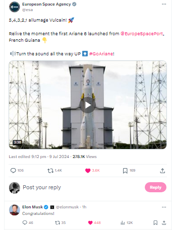 LizCollet's tweet photo. Pretty sure they hear some special congratulations @EuropeSpacePort #TheExplorationComany in #Planegg #UpperBavaria too although the company in Bavaria has no X-account 🚀😉 #NyxBiikini 🚀#FlyWithUs #Ariane6 @elonmusk
@esa https://t.co/4sPWIaZ0SM