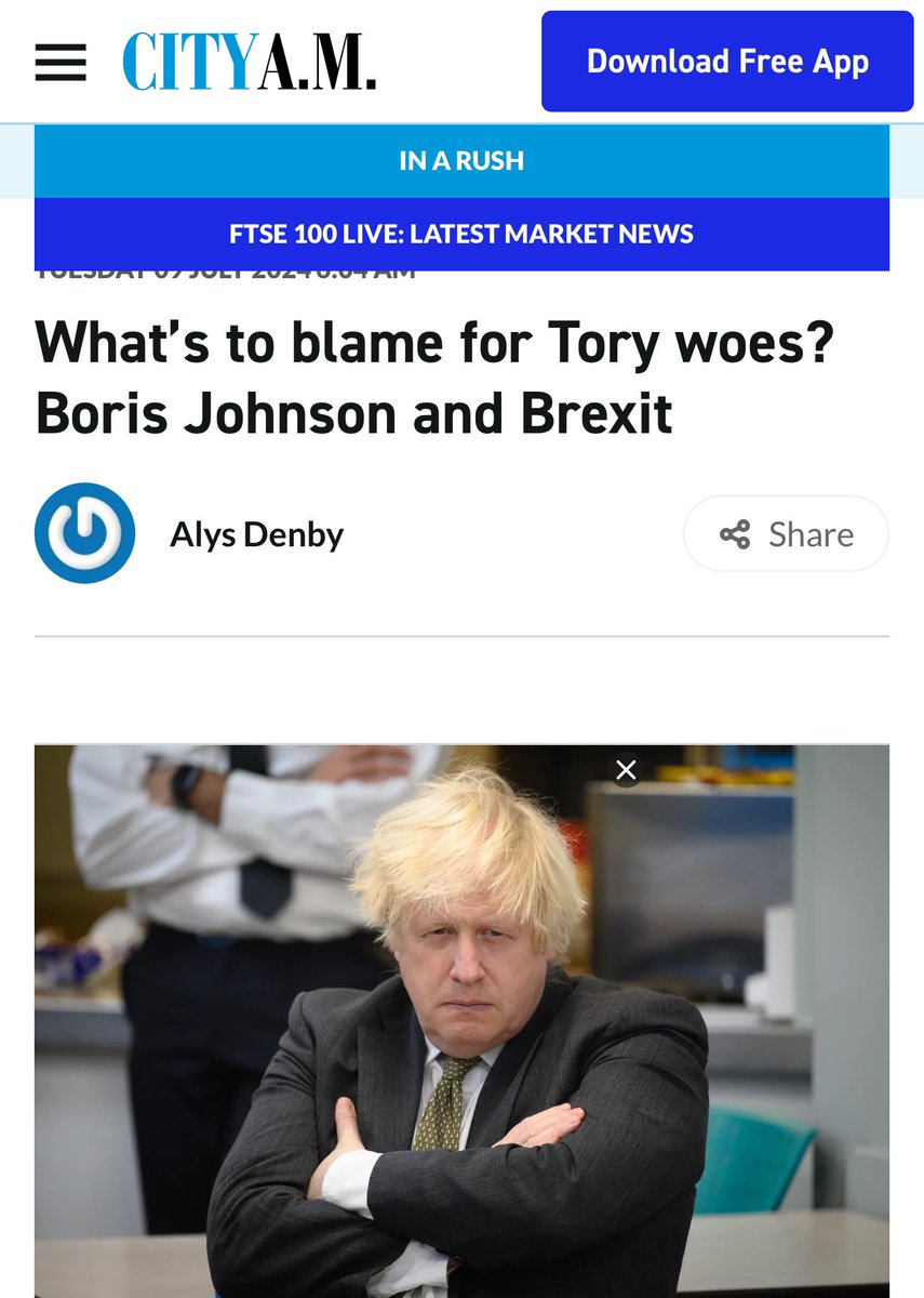 LizWebsterSBF's tweet image. It’s certainly true that @BorisJohnson decision to back Brexit led to Tory collapse AND disaster for the U.K. 

City AM now wants to consider the counterfactual: “If Boris Johnson hadn’t backed Leave in the referendum, Remain could have won, sparing the country the subsequent…