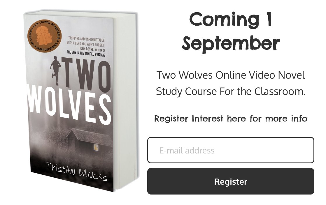 Two Wolves Online Video Book Study Course for the Classroom.

Coming 1 September.

Register interest at the link &amp; I'll let you know when I've shot it &amp; it's up.

Love you to share with educators you know who use the book. Thanks!
 
youngwritersstoryschool.com

#novelstudy #edutech